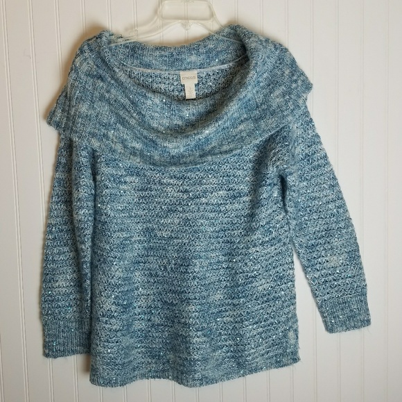 Chico's Sweaters - ❄Chico's Ice Blue Cowl Neck Sparkly Sequin Sweater